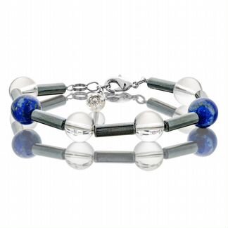 Браслет с лазуритом, горным хрусталем и гематитом