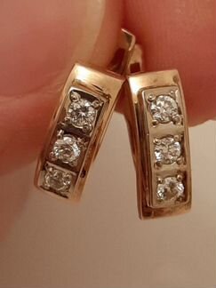 Серьги золотые СССР с бриллиантами