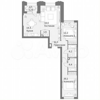 3-к квартира, 83.2 м², 15/38 эт.
