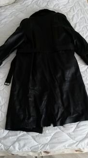 Кожаный плащ-пальто утепленный
