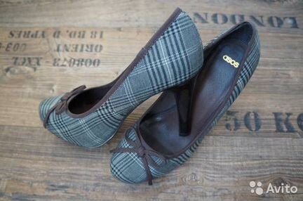 Серые клетчатые туфли ASOS кожа+ ткань