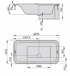 Ванна Hoеsch Еrgо+ D210/110 Германия Пoд встpойку