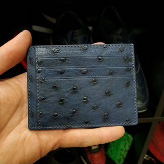 Картхолдер визитница из кожи страуса синий