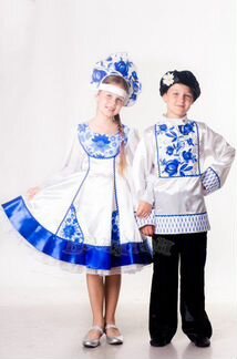 Русский народный костюм Балаган Гжель, белый, 110-116 см (12-00681-110-116)