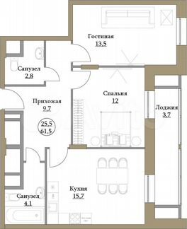 2-к квартира, 61.5 м², 16/17 эт.