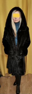 Шуба норковая черная с капюшоном 44-46