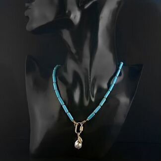 Колье с подвеской. Бирюза и нат. жемчуг