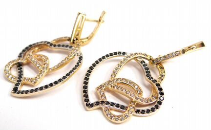 Крупные золотые серьги 585 пробы с фианитами