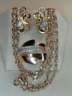Серебро 925,Комплект с Кварцем и Цирконами,Цепочка
