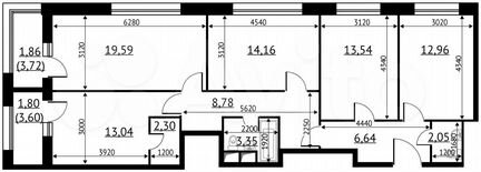 4-к квартира, 100.1 м², 13/22 эт.