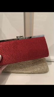 Клатч со стразами красный золотой