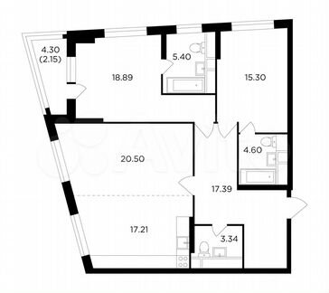 3-к квартира, 104.8 м², 4/29 эт.