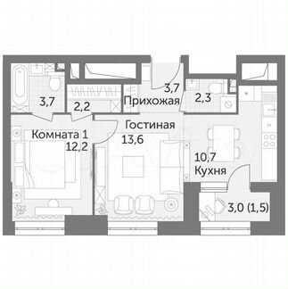 2-к квартира, 49.9 м², 2/29 эт.