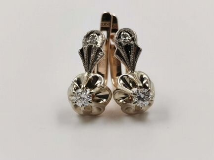 Золотые советские серьги с бриллиантами 0,20ct