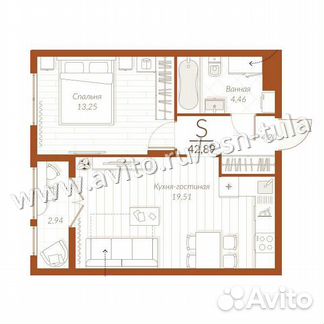 1-к квартира, 41.5 м², 8/16 эт.